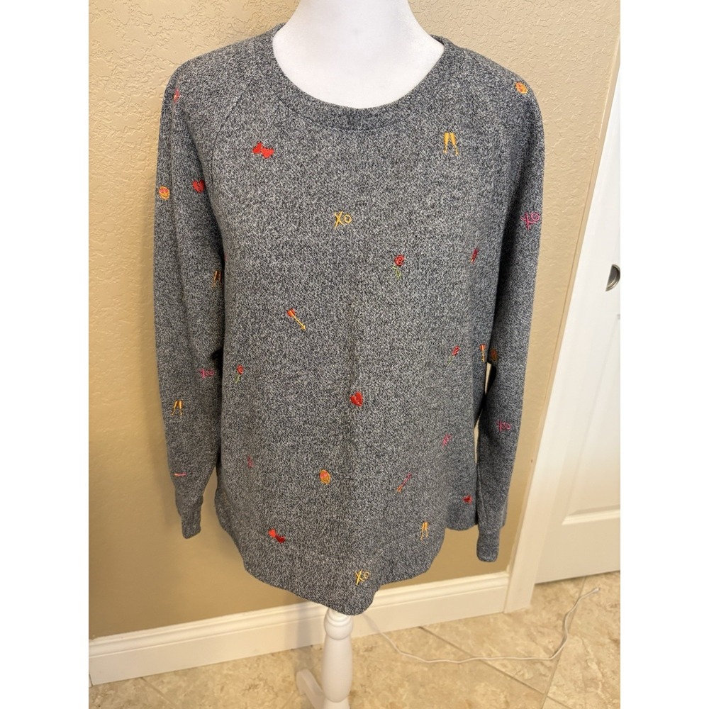 Loft Lou And Grey Weathered Gray Sweatshirt With Embroidered Emojis, Large‎